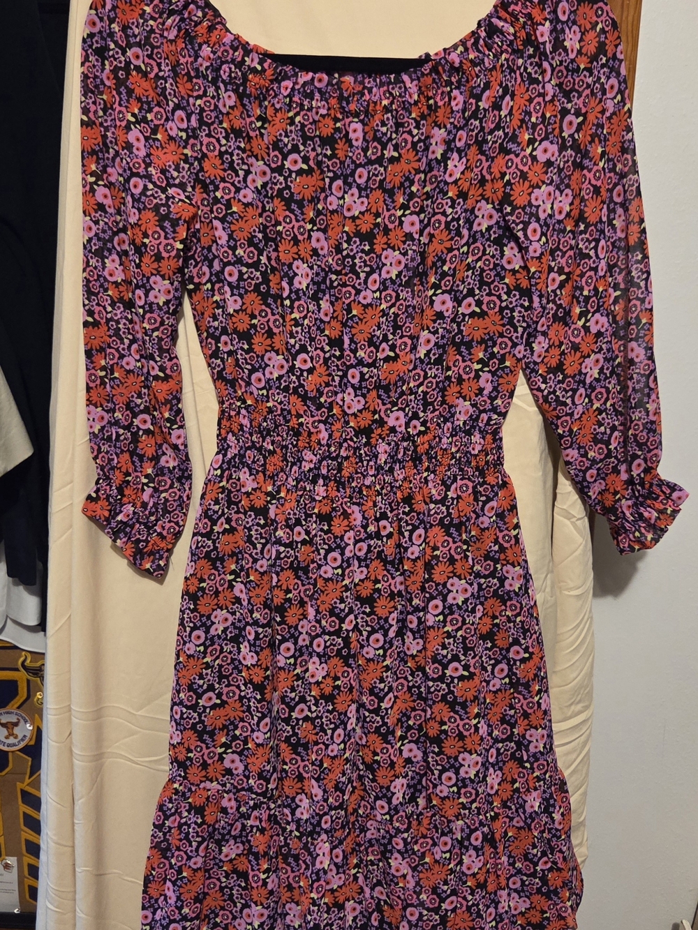 Bar III Black Mini Dress with Purple and Pink Floral Print